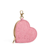 Hollyhock | Heart-shaped leather pouch keychain with zipper top and lobster clasp