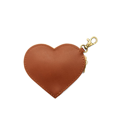 Honey | Heart-shaped leather pouch keychain with zipper top and lobster clasp