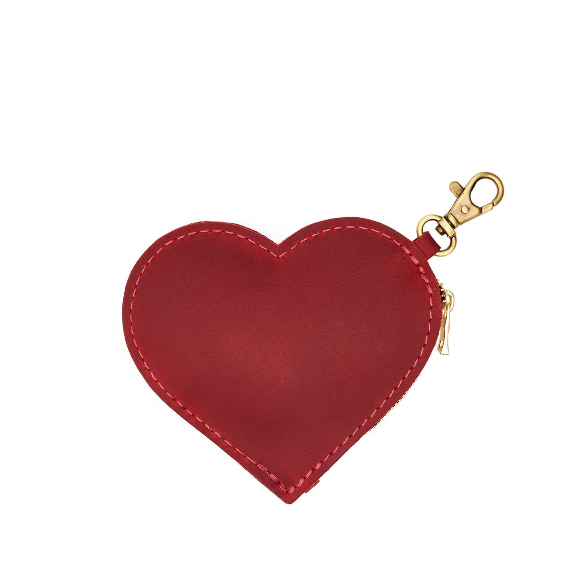 Phoenix | Heart-shaped leather pouch keychain with zipper top and lobster clasp