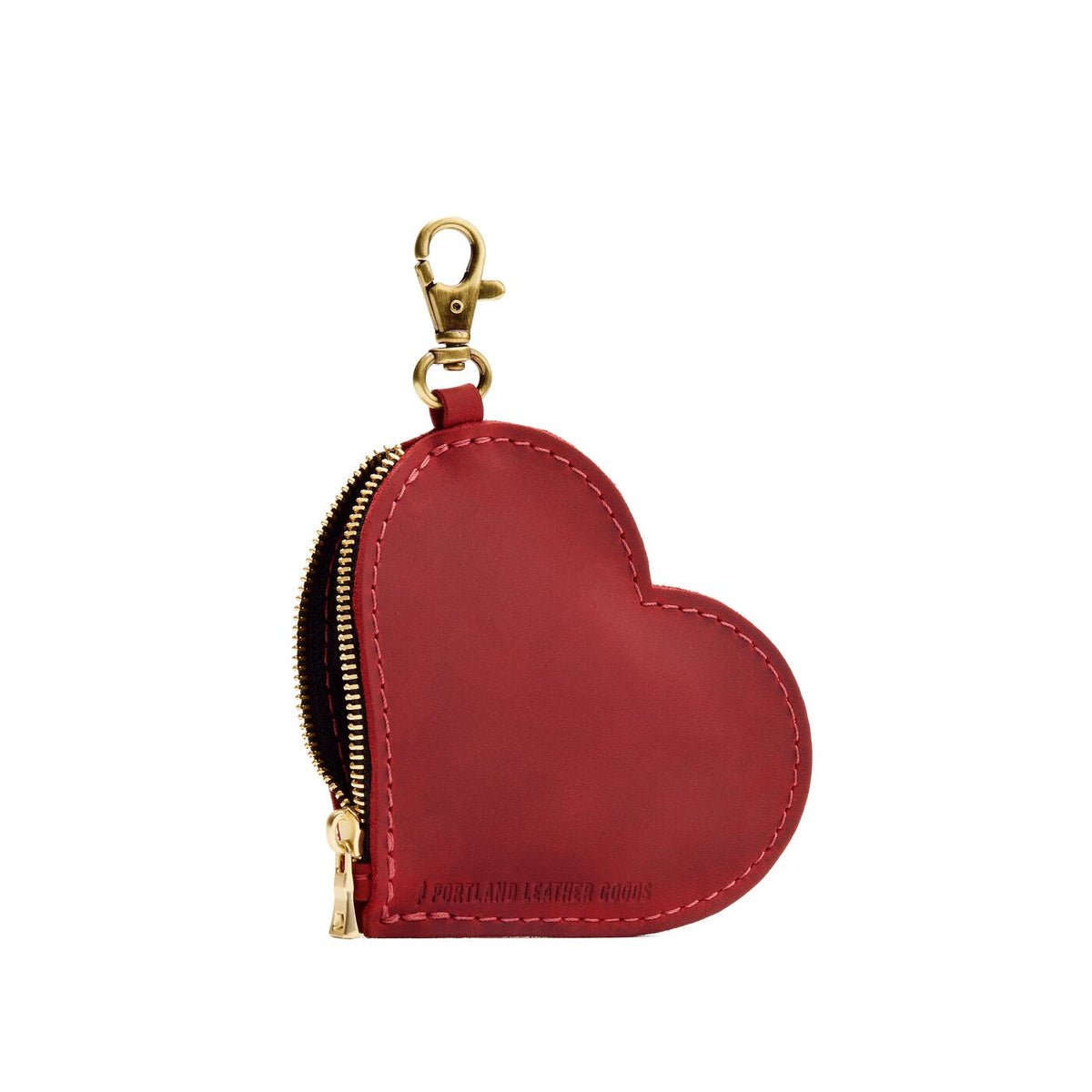 Phoenix | Heart-shaped leather pouch keychain with zipper top and lobster clasp