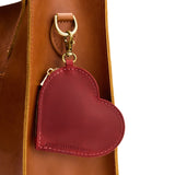 Phoenix | Heart-shaped leather pouch keychain with zipper top and lobster clasp
