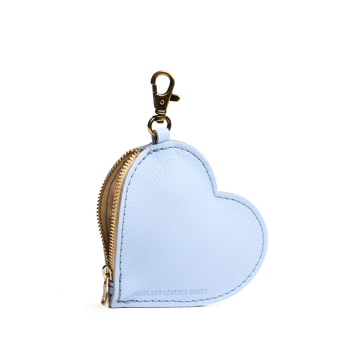 Skyway | Heart-shaped leather pouch keychain with zipper top and lobster clasp