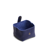 Cobalt | Foldable square leather pouch with snap closure open