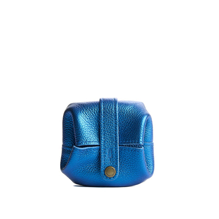 Comet Blue | Foldable square leather pouch with snap closure closed
