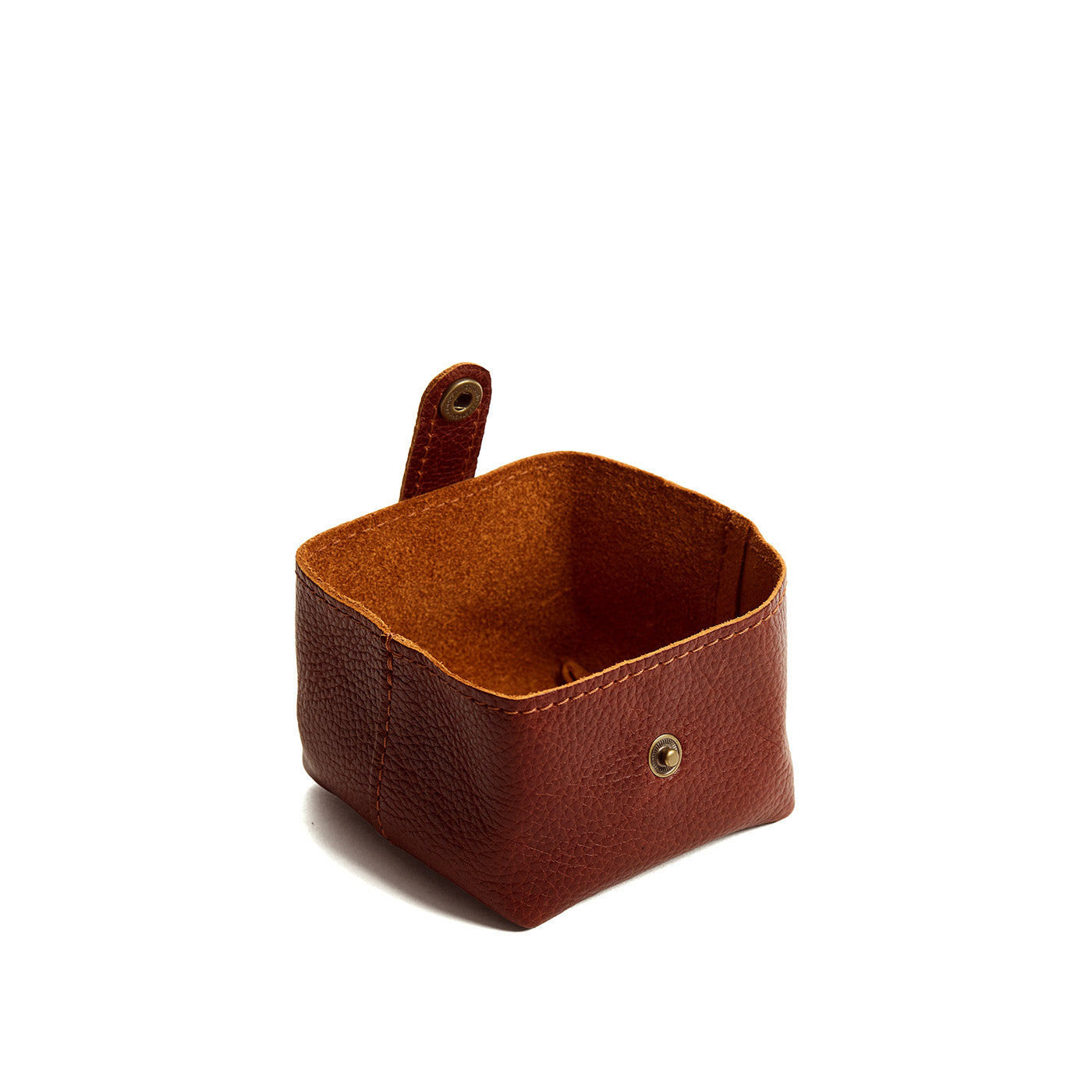 Nutmeg | Foldable square leather pouch with snap closure open