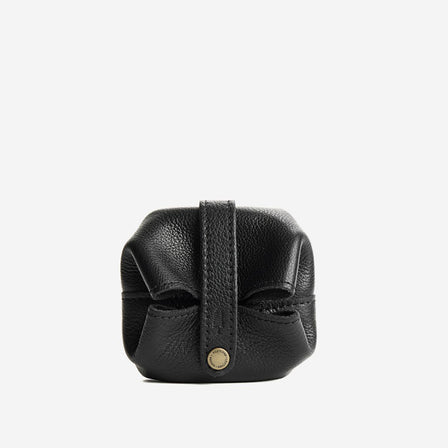 Pebbled--black | Foldable square leather pouch with snap closure closed