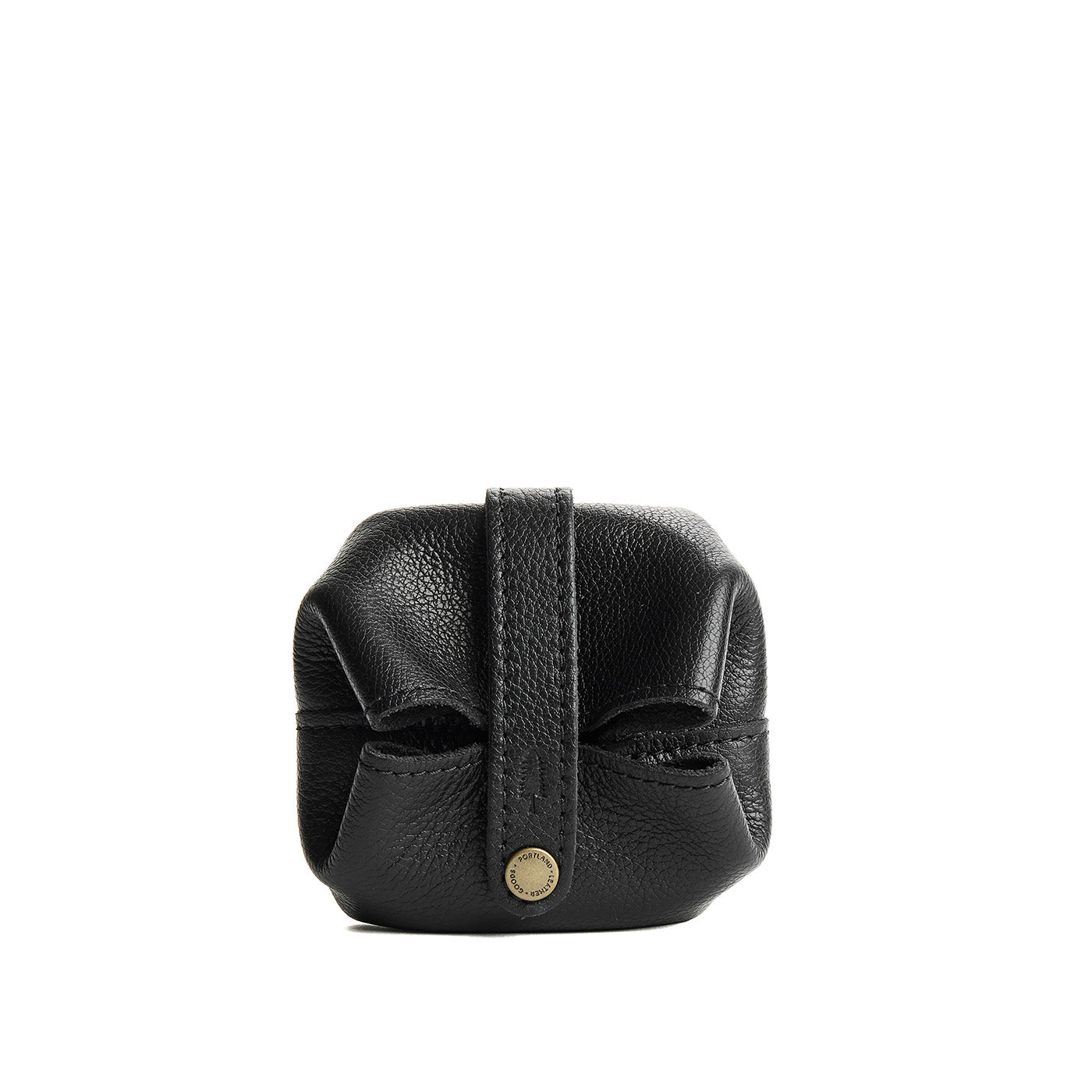 Pebbled--black | Foldable square leather pouch with snap closure closed