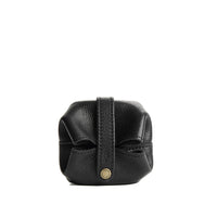 Pebbled--black | Foldable square leather pouch with snap closure closed