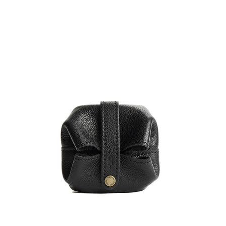 Pebbled--black | Foldable square leather pouch with snap closure closed