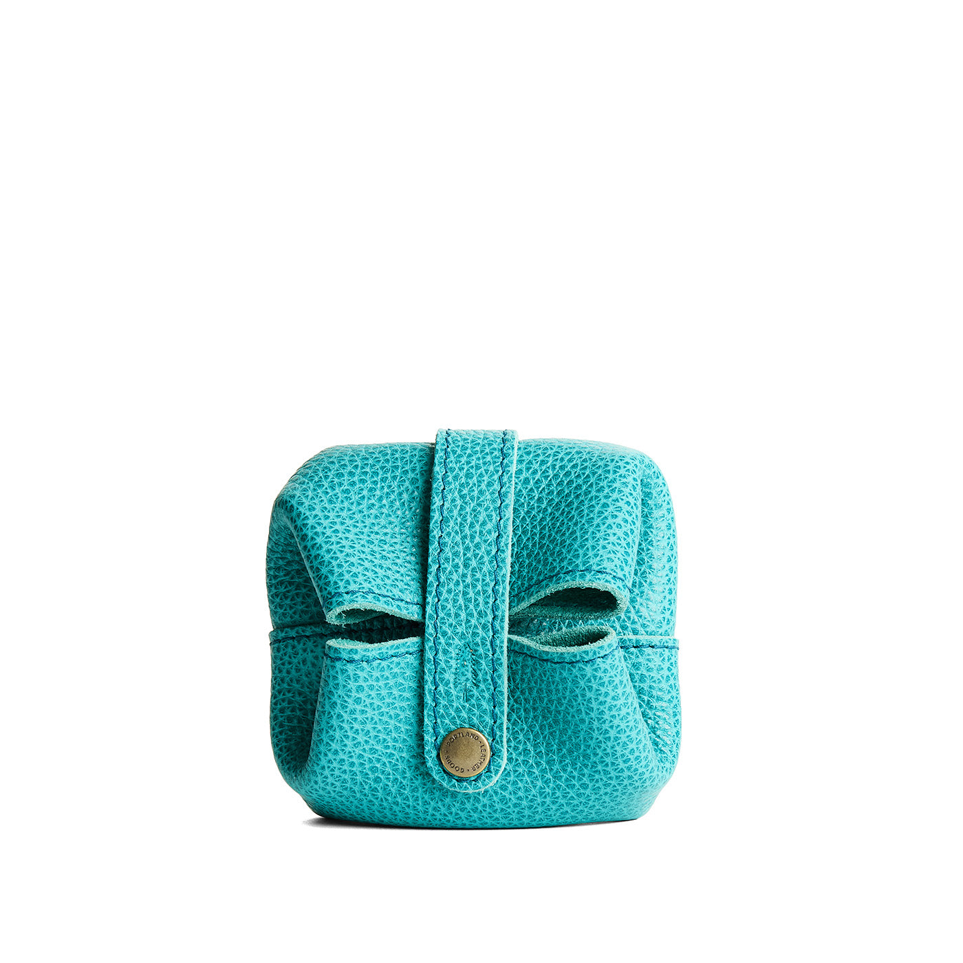 Seafoam | Foldable square leather pouch with snap closure closed