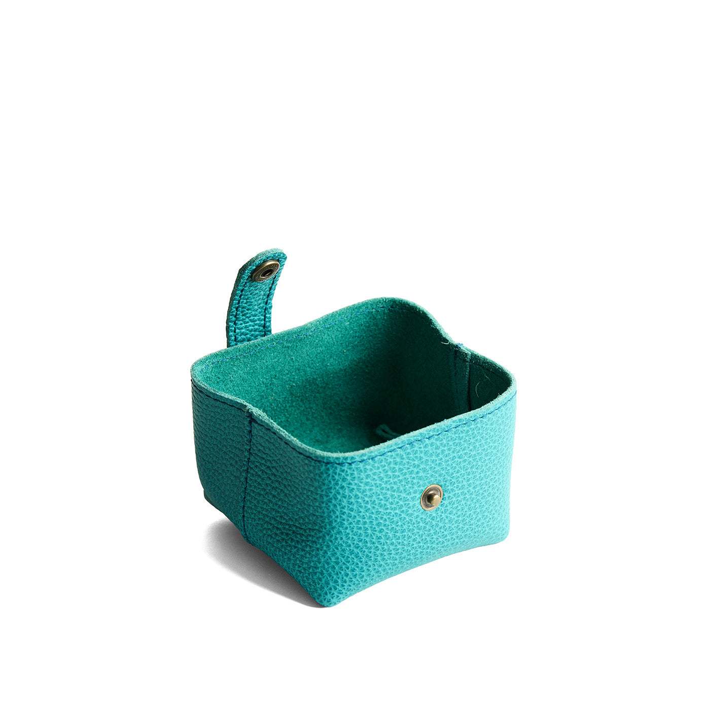 Seafoam | Foldable square leather pouch with snap closure open