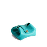 Seafoam | Foldable square leather pouch with snap closure closed