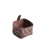 Sepia | Foldable square leather pouch with snap closure open