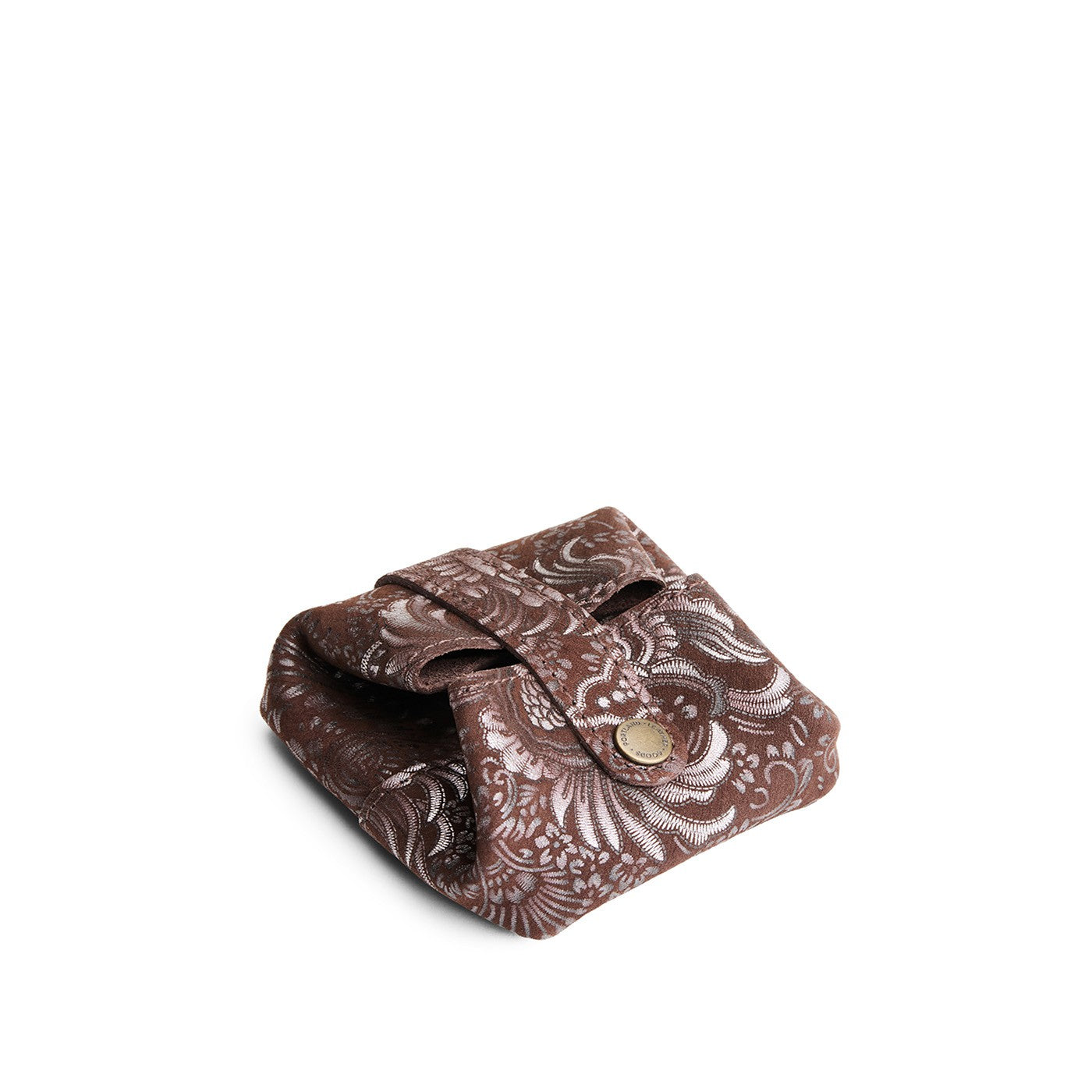 Sepia | Foldable square leather pouch with snap closure open