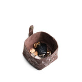 Sepia | Foldable square leather pouch with snap closure open