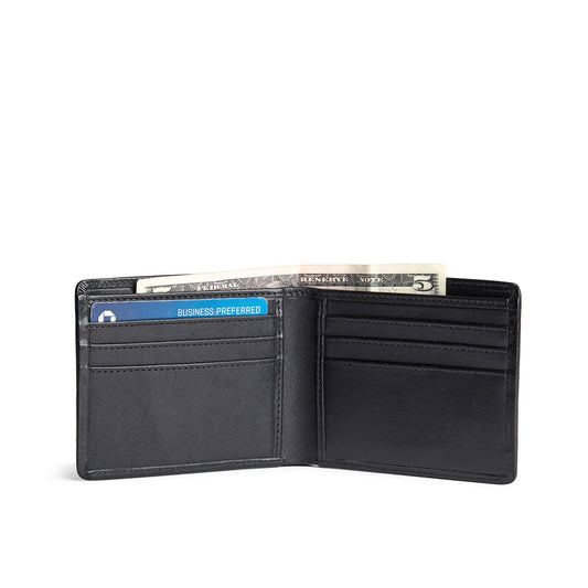 Black Rock | Bifold leather wallet with clean profile and minimalistic stitching details