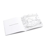 Coloring book pages with a black and white illustration of a cat on laying on a backpack.