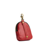Chili Red | Leather keychain pouch with zipper top, swivel lobster clasp, and debossed emblem of three PLG trees