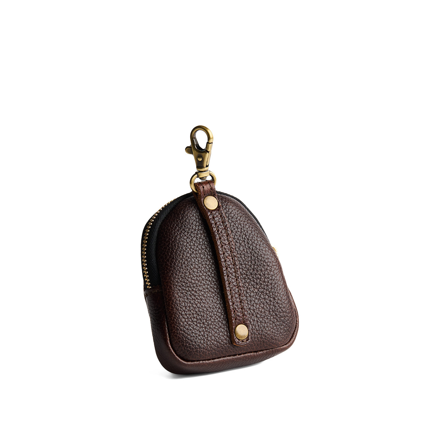 Coldbrew | Leather keychain pouch with zipper top, swivel lobster clasp, and debossed emblem of three PLG trees