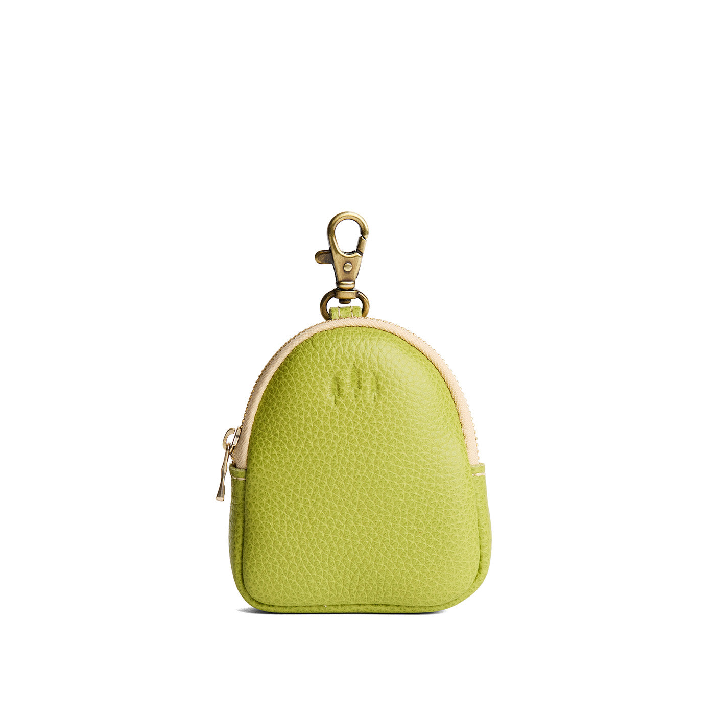Wasabi | Leather keychain pouch with zipper top, swivel lobster clasp, and debossed emblem of three PLG trees