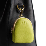 Wasabi | Leather keychain pouch with zipper top, swivel lobster clasp, and debossed emblem of three PLG trees