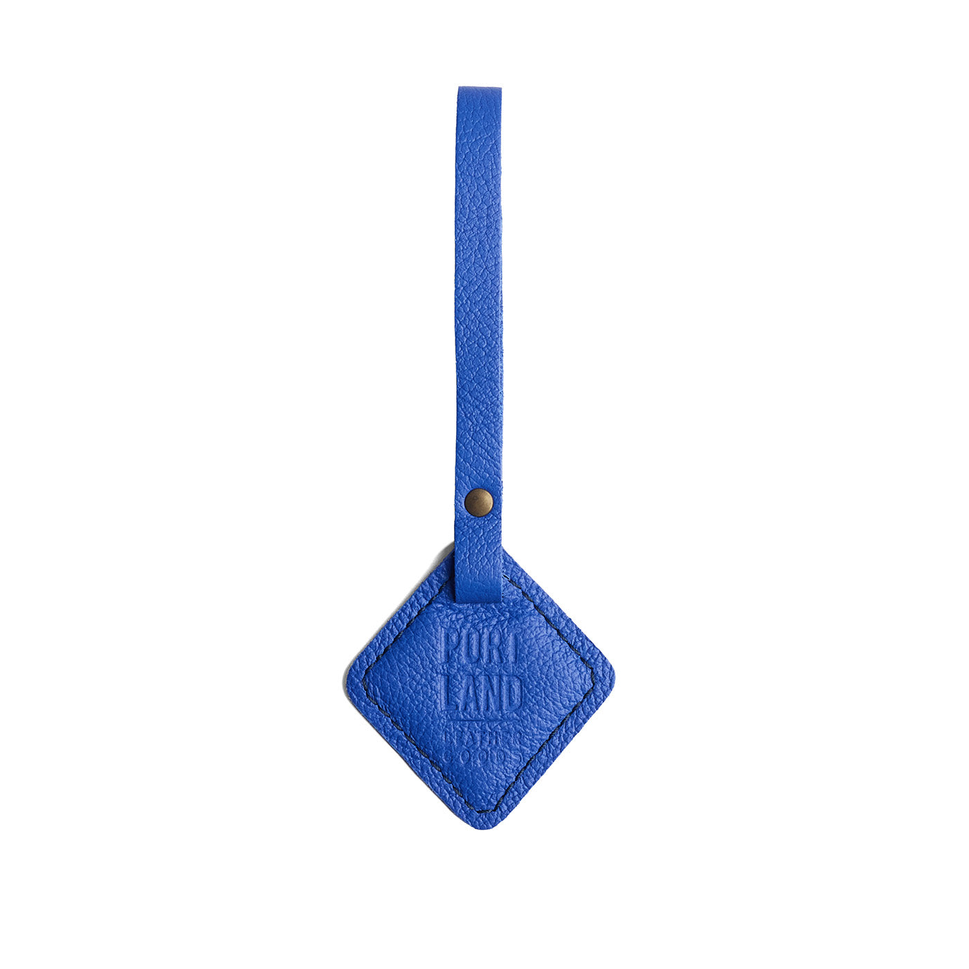 Astro Blue | Rhombus-shaped leather tag with a strap and debossed PLG design