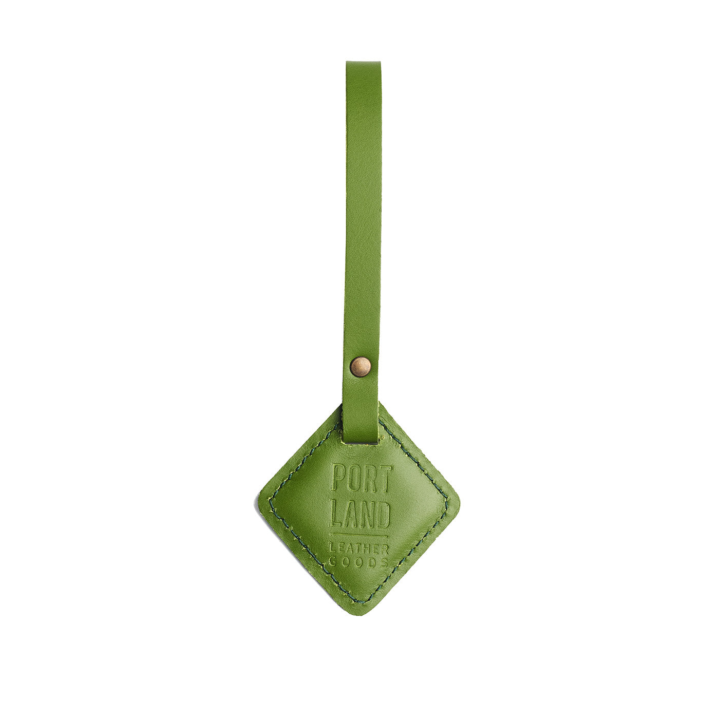 Green Apple | Rhombus-shaped leather tag with a strap and debossed PLG design