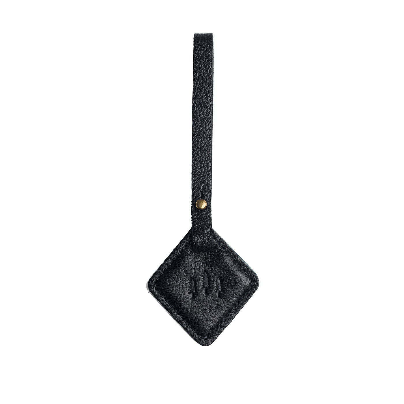 Pebbled--black | Rhombus-shaped leather tag with a strap and debossed PLG design