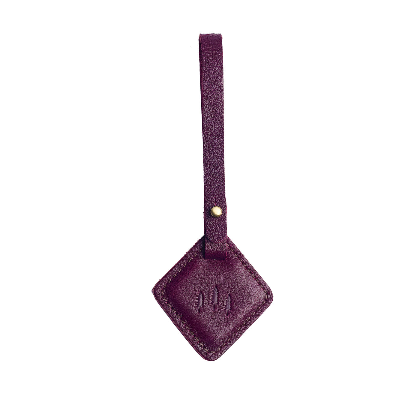 Plum | Rhombus-shaped leather tag with a strap and debossed PLG design