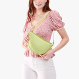 Shadow Lime Medium| Model wearing half circle shaped sling bag
