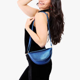 Comet Blue Small | Model wearing half circle shaped sling bag