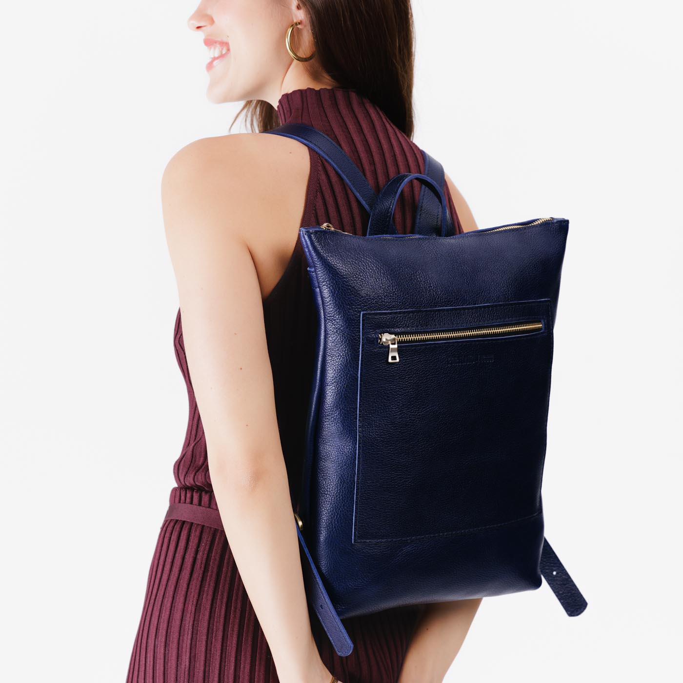 Cobalt | Rectangular slim leather backpack