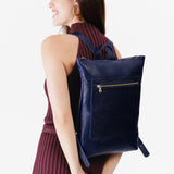 Cobalt | Rectangular slim leather backpack