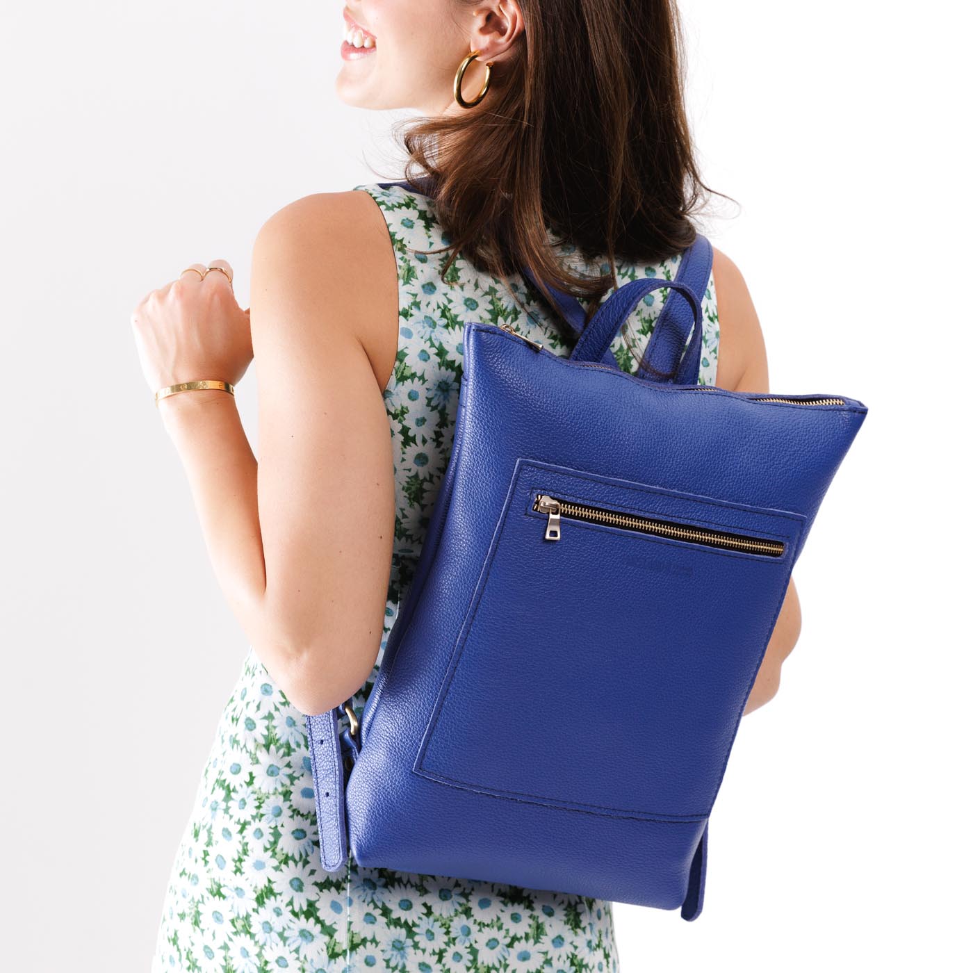Molino Blue | Rectangular slim leather backpack