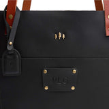 Black Classic| Leather Tote Bag with bridle leather handles and monogram plate