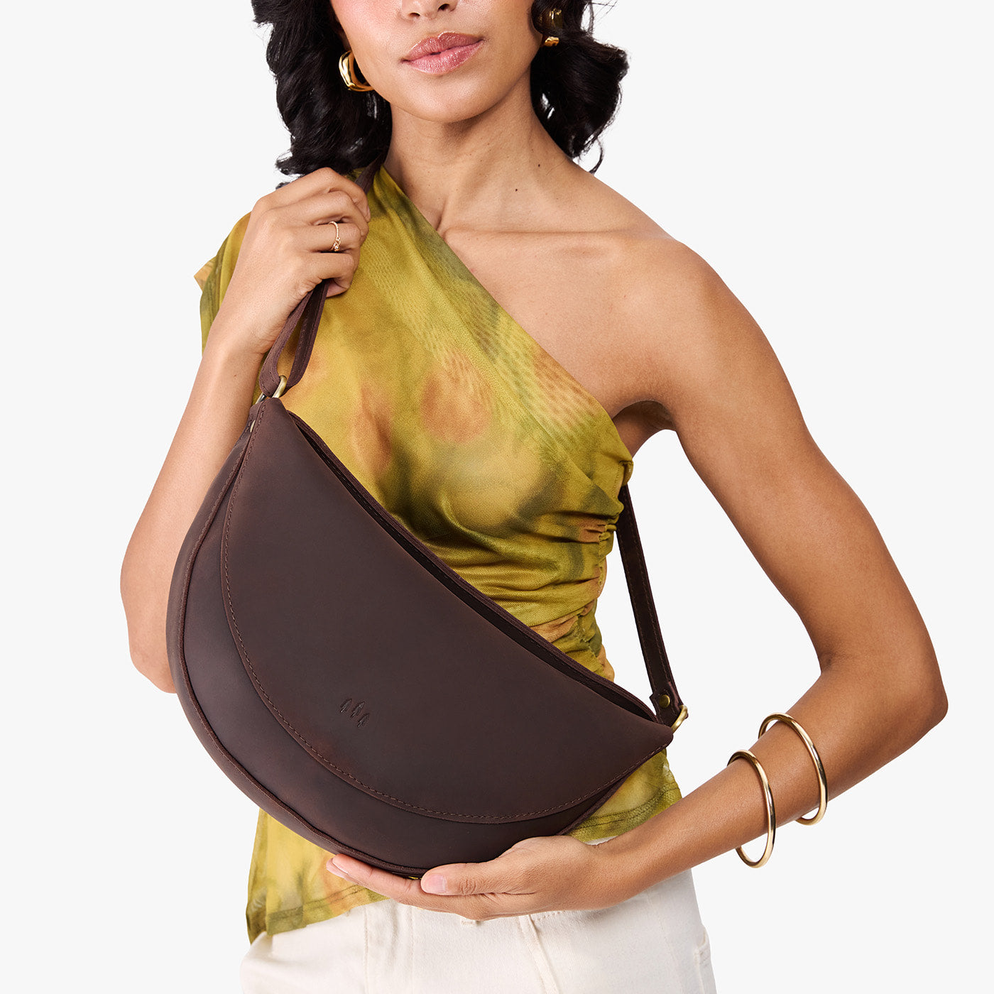 Moose*Large | Model wearing petite half circle shaped sling bag