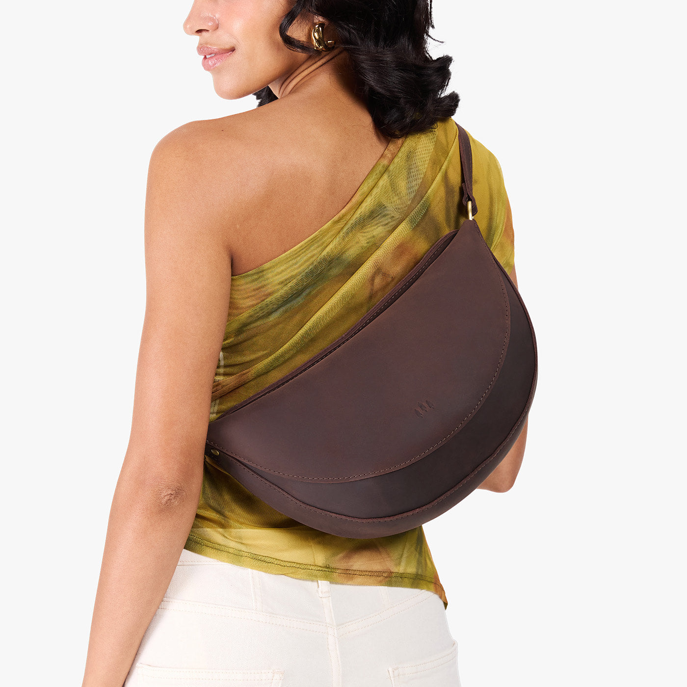 Moose*Large | Model wearing petite half circle shaped sling bag