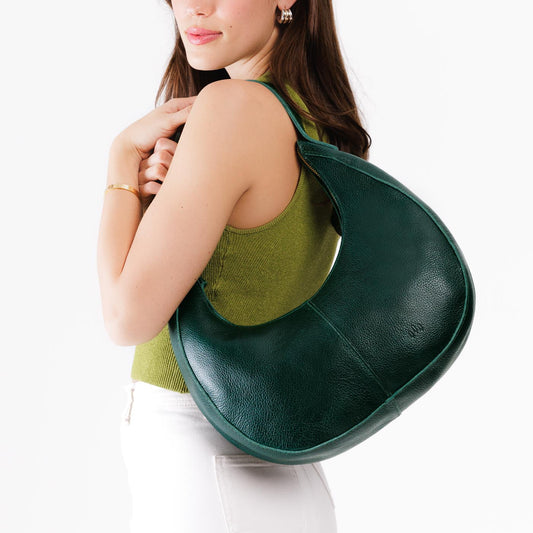 Forest Green*Large | Crescent shaped shoulder bag with zipper closure and adjustable strap