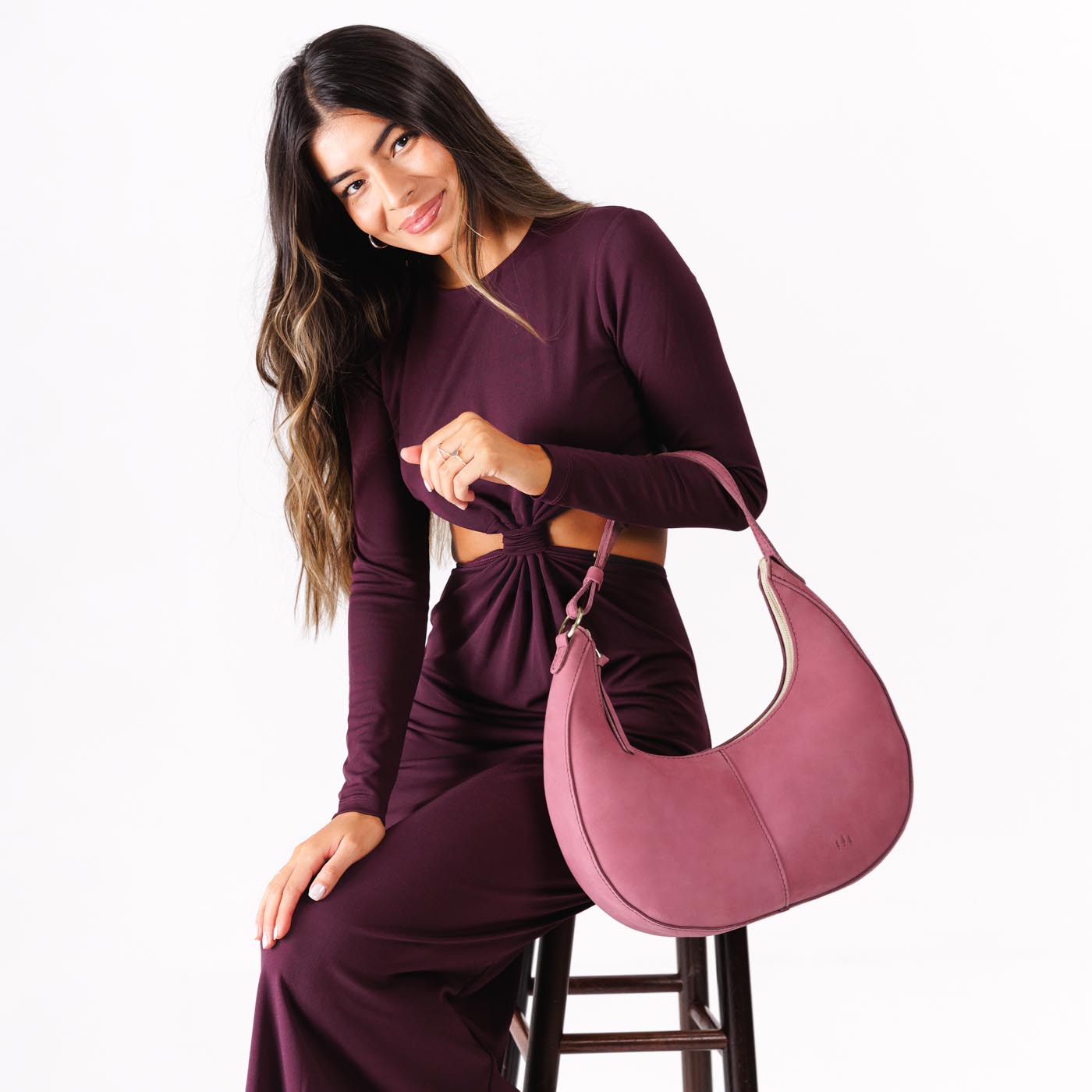 Foxglove*Large | Large crescent shaped shoulder bag with zipper closure and adjustable strap