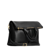 Pebbled--black Large | Convertible tote clutch crossbody with two large front pocket and top carry handles folded into a clutch