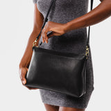 Pebbled--black Large | Zip top crossbody bag with detachable strap