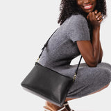 Pebbled--black Large | Zip top crossbody bag with detachable strap