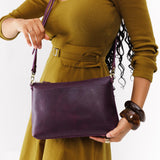 Plum Large | Zip top crossbody bag with detachable strap