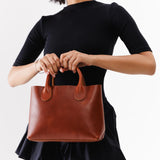 Chestnut Large | Mid-size tote purse with structured leather handles and crossbody strap