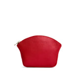 Cherry Large | Seashell shaped leather makeup bag with curved top zipper and flat bottom