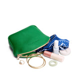 Jolly Green Large | Seashell shaped leather makeup bag with curved top zipper and flat bottom
