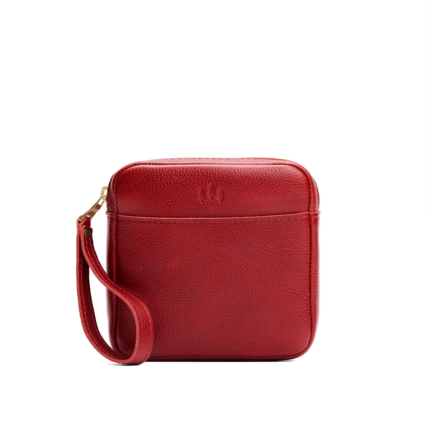 Chili Red | Square shaped pouch with zipper opening, wristlet, and front pocket