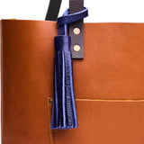 Cobalt Large | Fringed leather tassel with leather loop