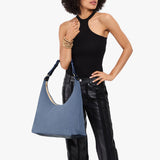 Denim Large Classic | U-shaped shoulder bag with adjustable strap and fringe detail