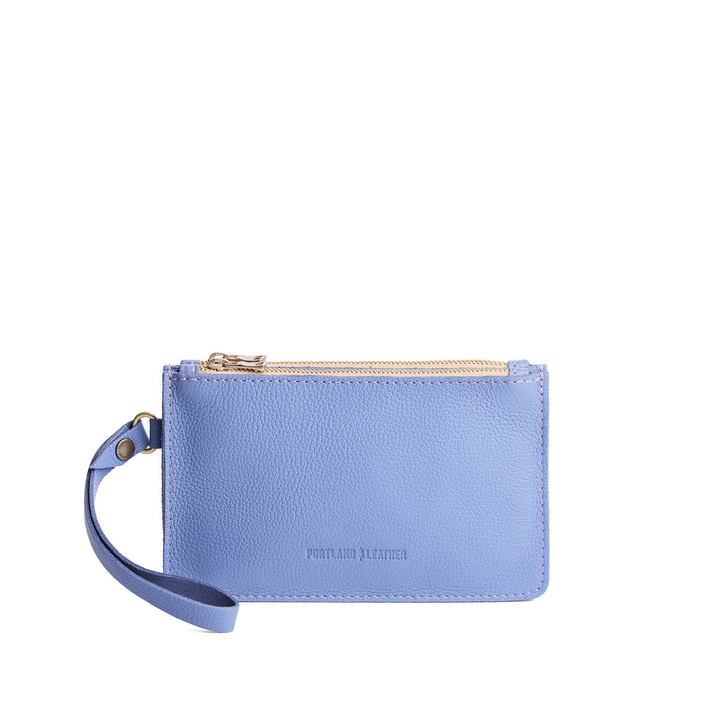 Aster | Leather wristlet with two zippered pockets and removable wrist strap